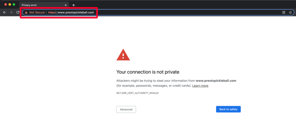Not Secure Message in Browser Signifying SSL Certificate Isn't Set Up