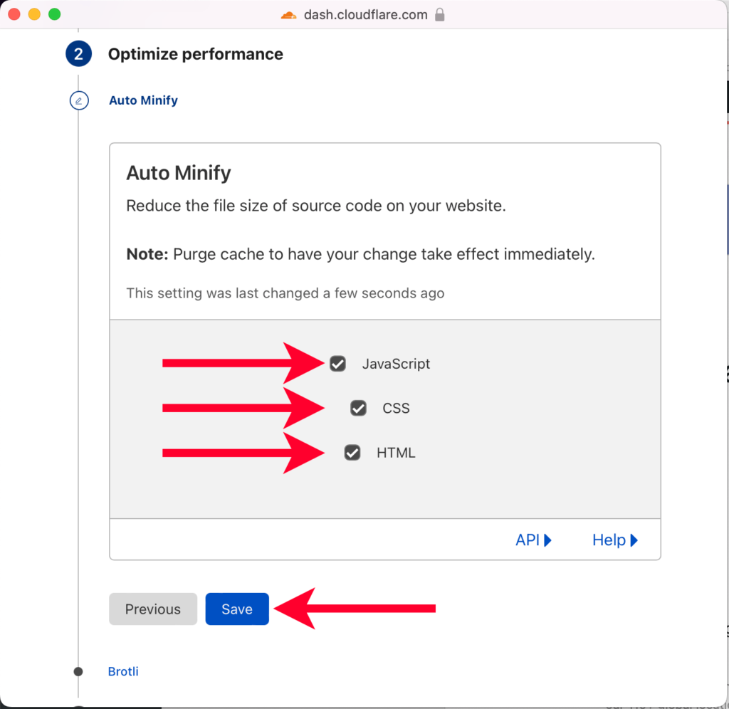 Pointing Out Check Boxes for Auto Minify Using in Cloudflare's Quick Start Guide