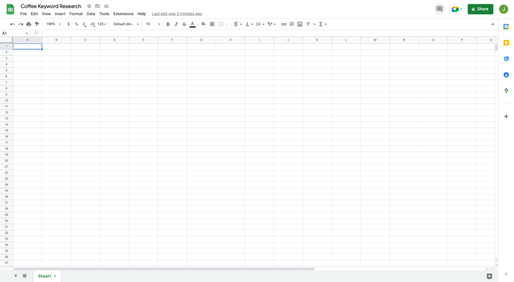 Blank Google Spreadsheet for Free Keyword Research