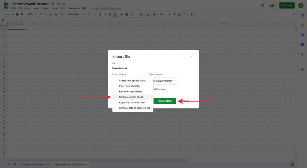 Replacing Current Sheet for Importing Into Google Spreadsheet