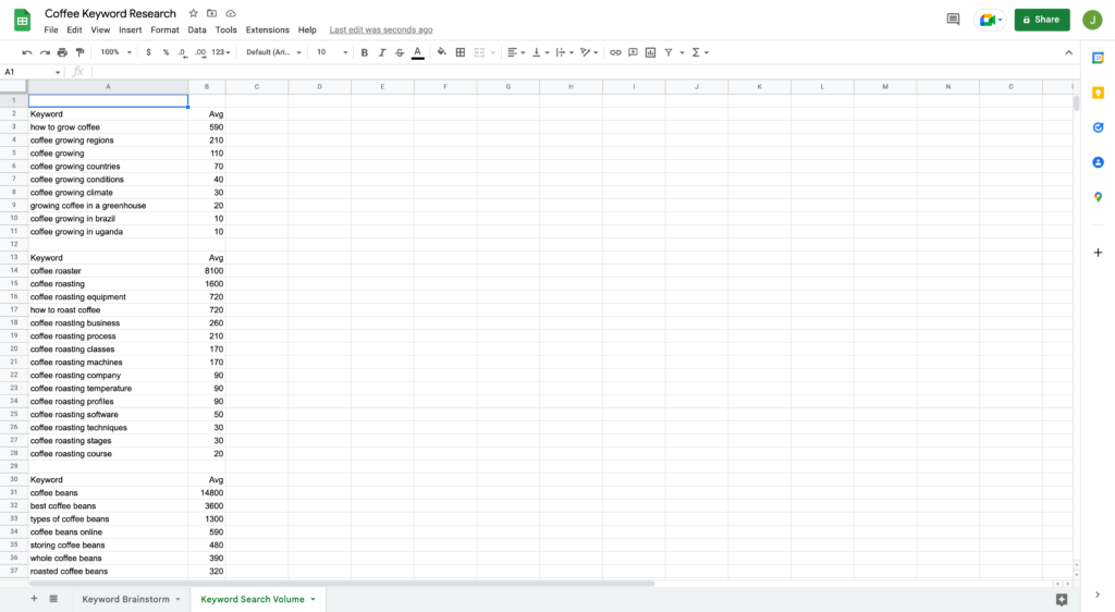 Keyword and Search Volume Split in Google Spreadsheet