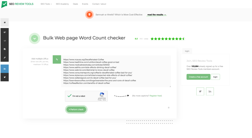 Ahrefs Keyword Explorer Top Ten Ranking URLs Pasted Into Word Count Checker