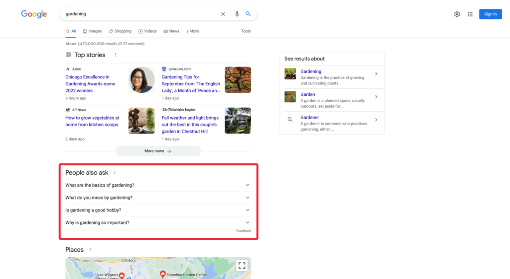 Google Search Results People Also Ask for Gardening