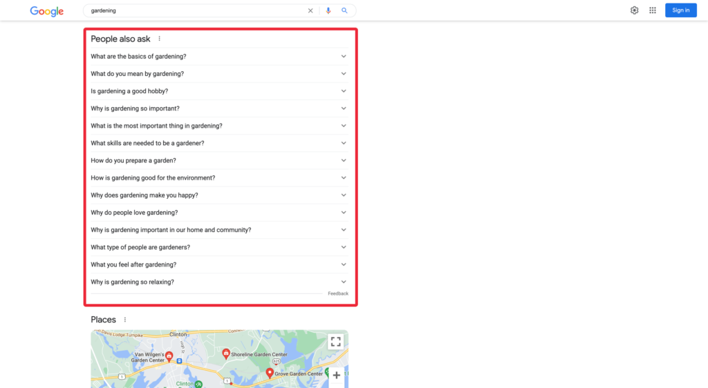 Google Search Results Expanded People Also Ask for Gardening