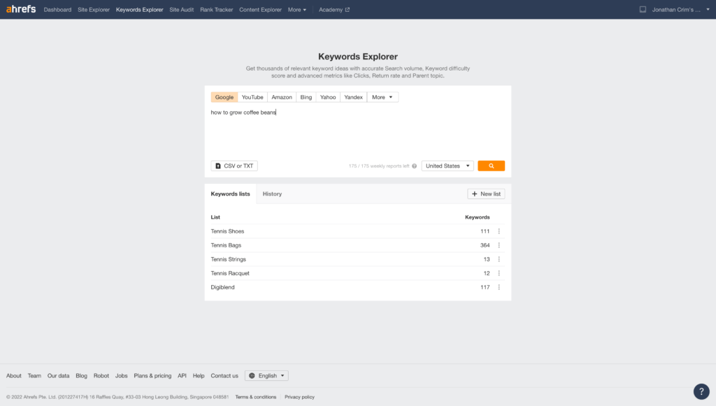 Searching a Keyword Using Ahrefs Keyword Explorer