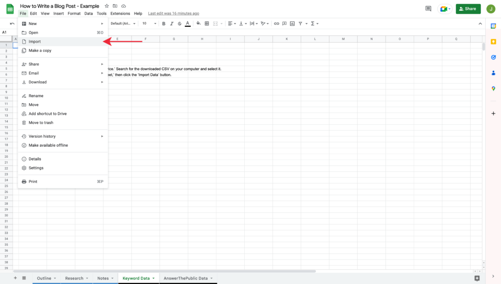 Import Menu for Google Sheets