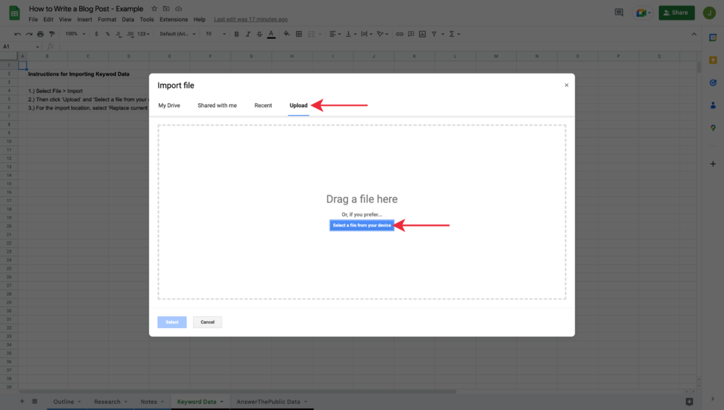 Selecting a File to Import within Google Sheets